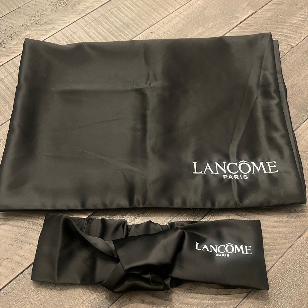 LANCÔME BLACK THICK SATIN REGULAR PILLOW CASE COVER AND SPA HEADBAND